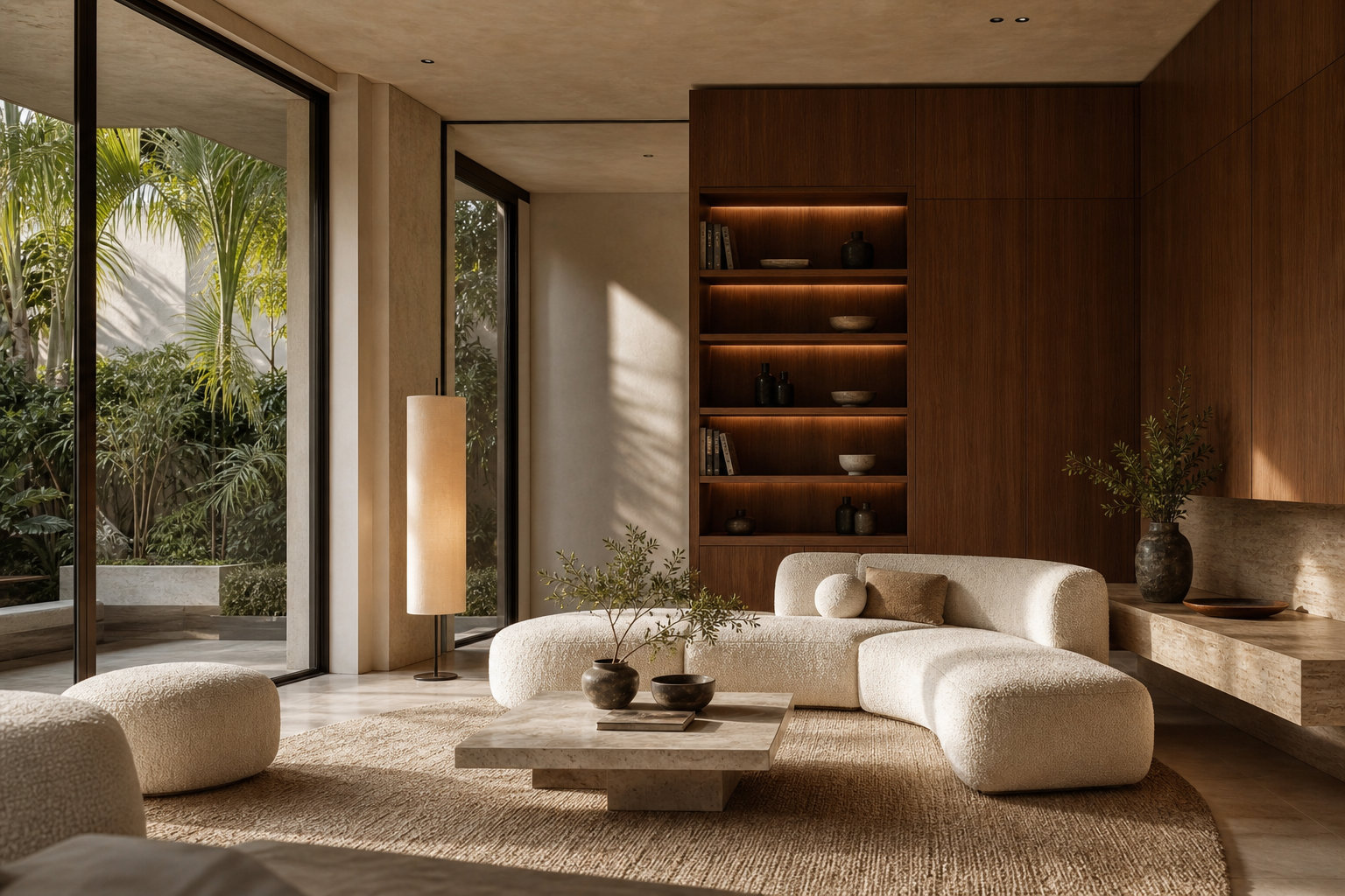 Hyper-real Pambuddha living room with custom millwork showing vision meeting execution