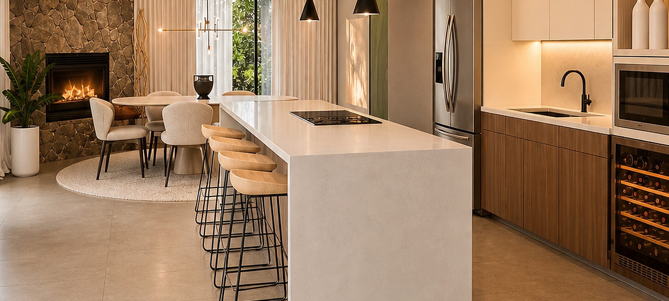 Renovation in Pinecrest pool terrace exterior and warm minimal interior renovation