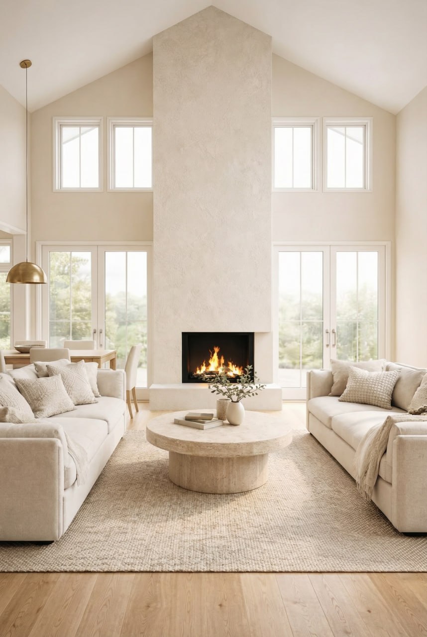 Bedroom suite with vaulted ceiling and seating