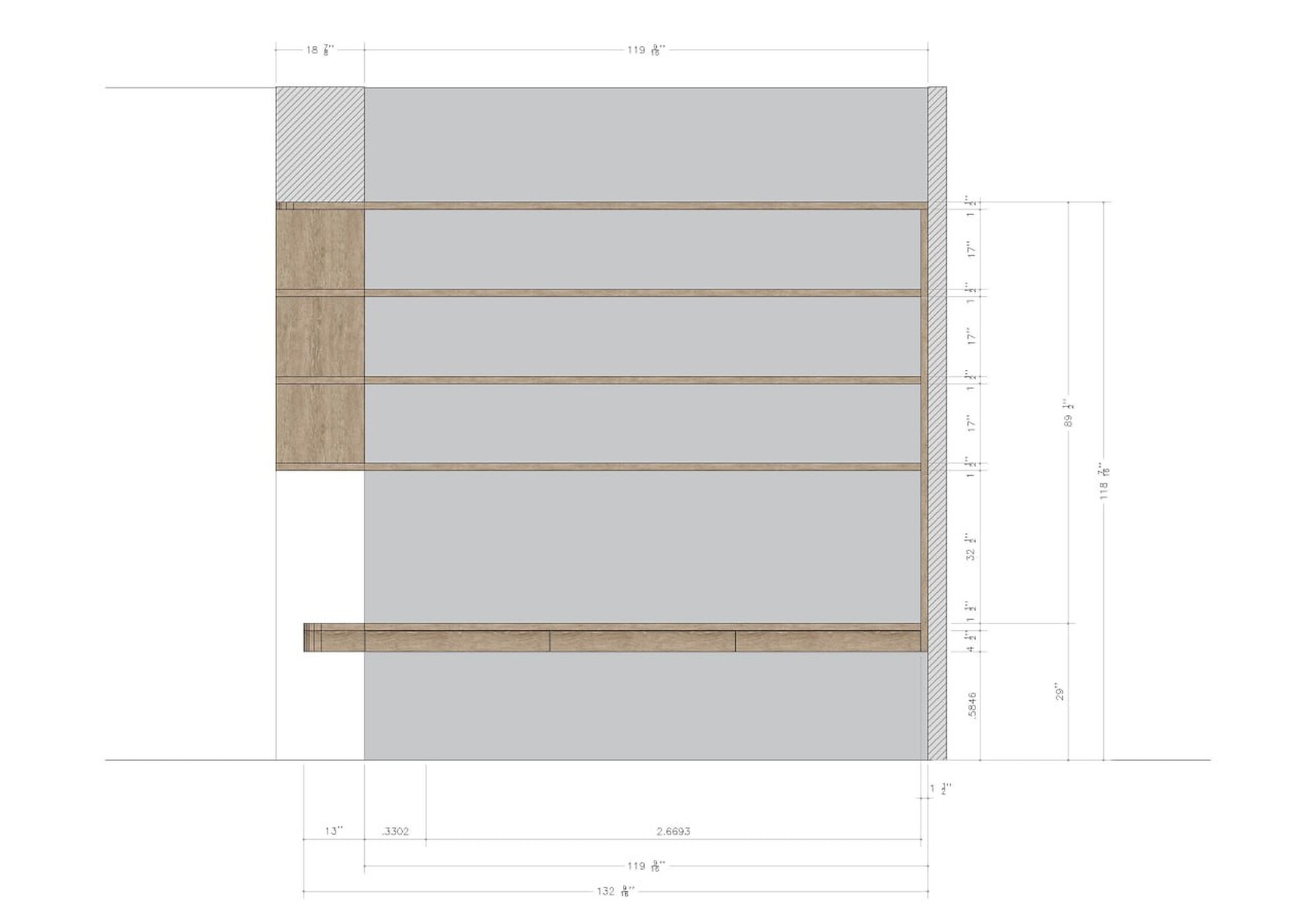 Webb Residence wine bar custom millwork front elevation drawing with dimensions and material notes