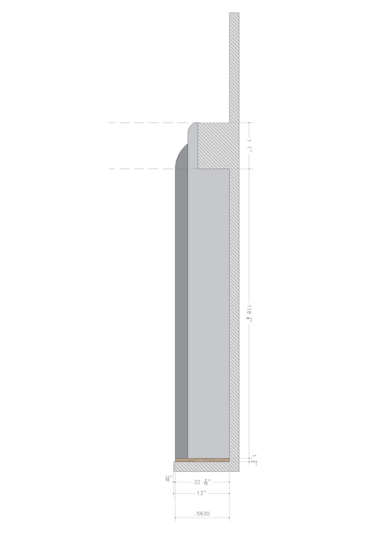 Webb Residence wine bar custom millwork section detail drawing with built-in profile dimensions