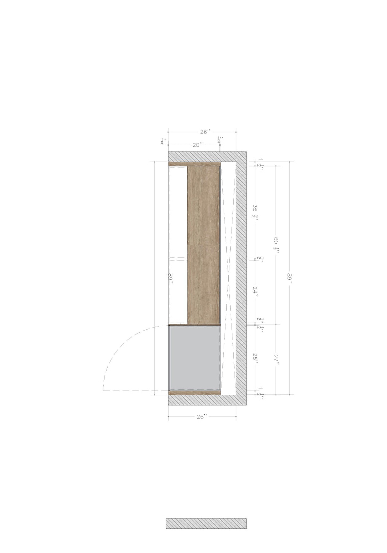 Webb Residence wine bar custom millwork side elevation drawing with cabinet depth and door swing